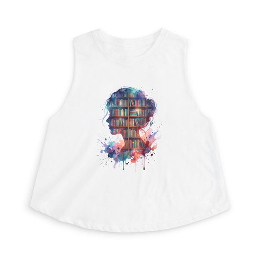 Book Lover Floral Silhouette Crop Top | Bookshelf Art Tank