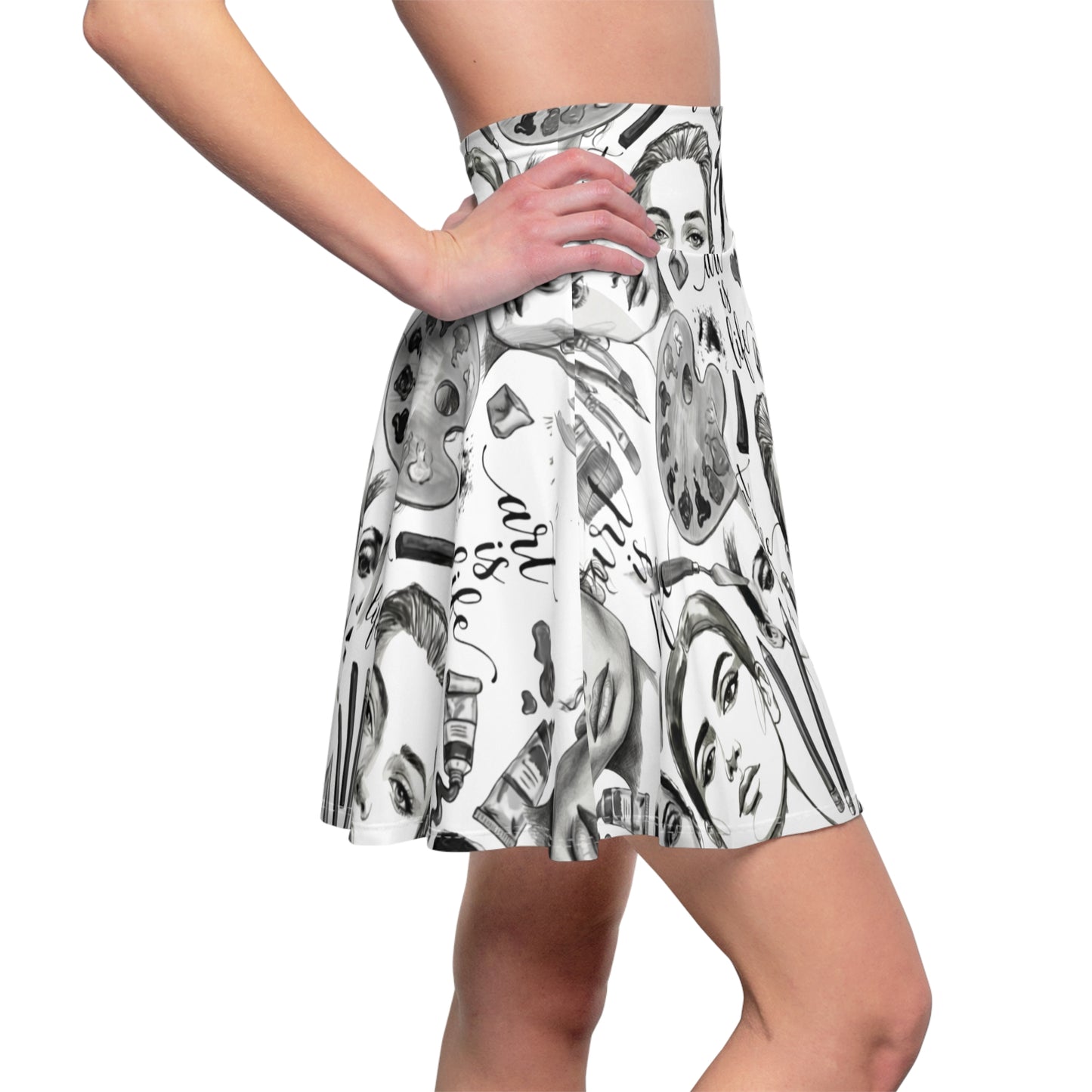 Black & White Skater Skirt – Artistic Makeup Faces | Art Lover All-Over Print