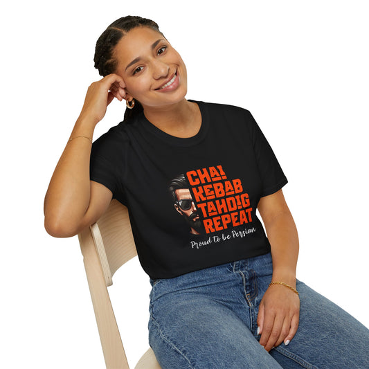 Persian Pride Shirt Funny Design Chai Kebab Tahdig Repeat Cultural Clothing Iranian Heritage Celebration Gift Nowruz Idea Cotton Tee Humor