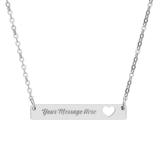 Cutout Heart Bar Necklace — Personalized Engraved Name Bar