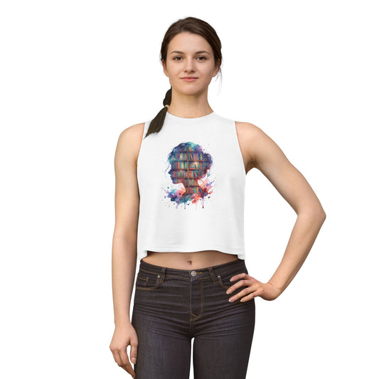 Book Lover Floral Silhouette Crop Top | Bookshelf Art Tank