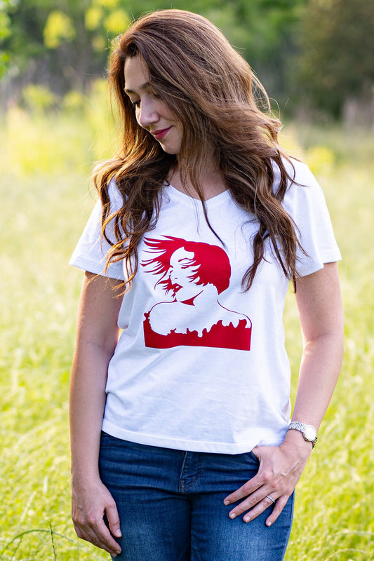 Big Red | Bold Expressive Iron-On of a Free-Spirited Girl | Wearable Art Gift for Lovers of Strength & Individuality