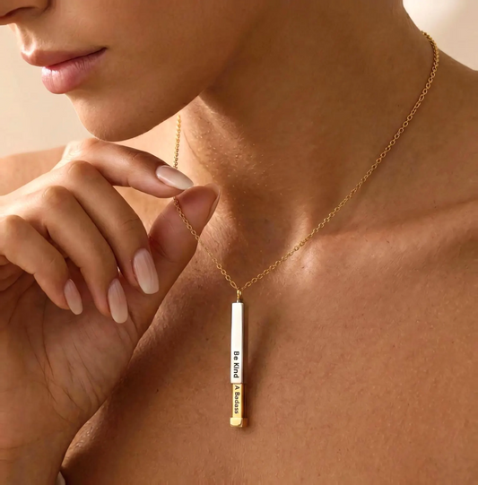 Hidden Message Sliding Bar Necklace | Engraved Secret Tube Pendant