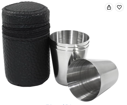 Personalized Engraved Shot Glass Set of 4 with Leather Travel Case | Stainless Steel 1 oz Shot Cups