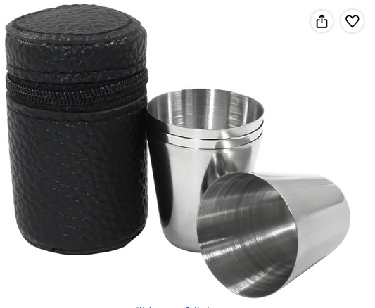 Personalized Engraved Shot Glass Set of 4 with Leather Travel Case | Stainless Steel 1 oz Shot Cups