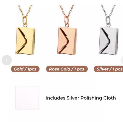 Custom envelope locket necklace with personalized engraving, made in the USA