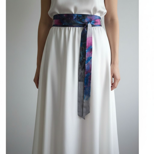 Galaxy Silk Obi Belt | Hand-Painted Reversible Sash | Artisan Wearable Art Gift for Her