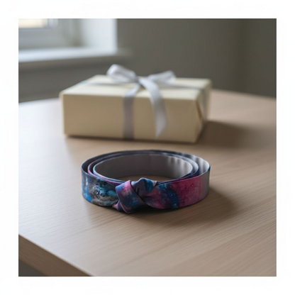 Galaxy Silk Obi Belt | Hand-Painted Reversible Sash | Artisan Wearable Art Gift for Her