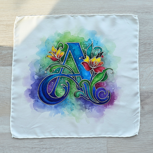 Botanical Monogram Silk Scarf | Hand-Painted Custom Floral Initial | Made-to-Order Gift for Her