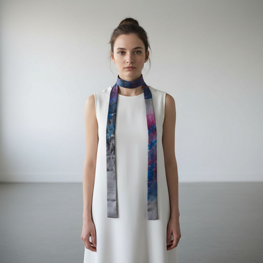 Stormy Horizon Silk Neck Scarf | Hand-Painted Long Stole | Wearable Art Gift for Her