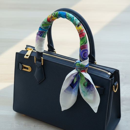 Botanical Monogram Silk Scarf | Hand-Painted Custom Floral Initial | Made-to-Order Gift for Her