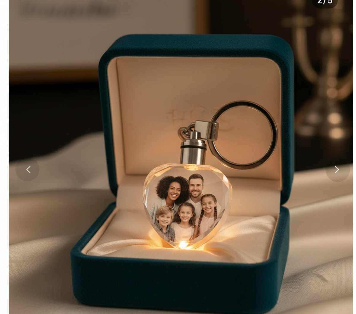 Custom Engraved Crystal Heart Keychain with LED Light
