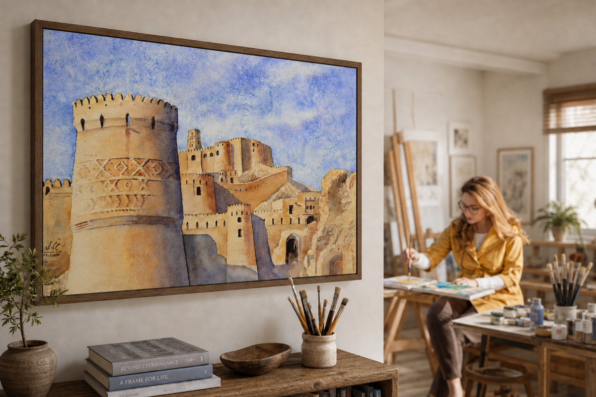 Arg-e Bam Citadel watercolor note card, Persian art greeting card printed in the USA