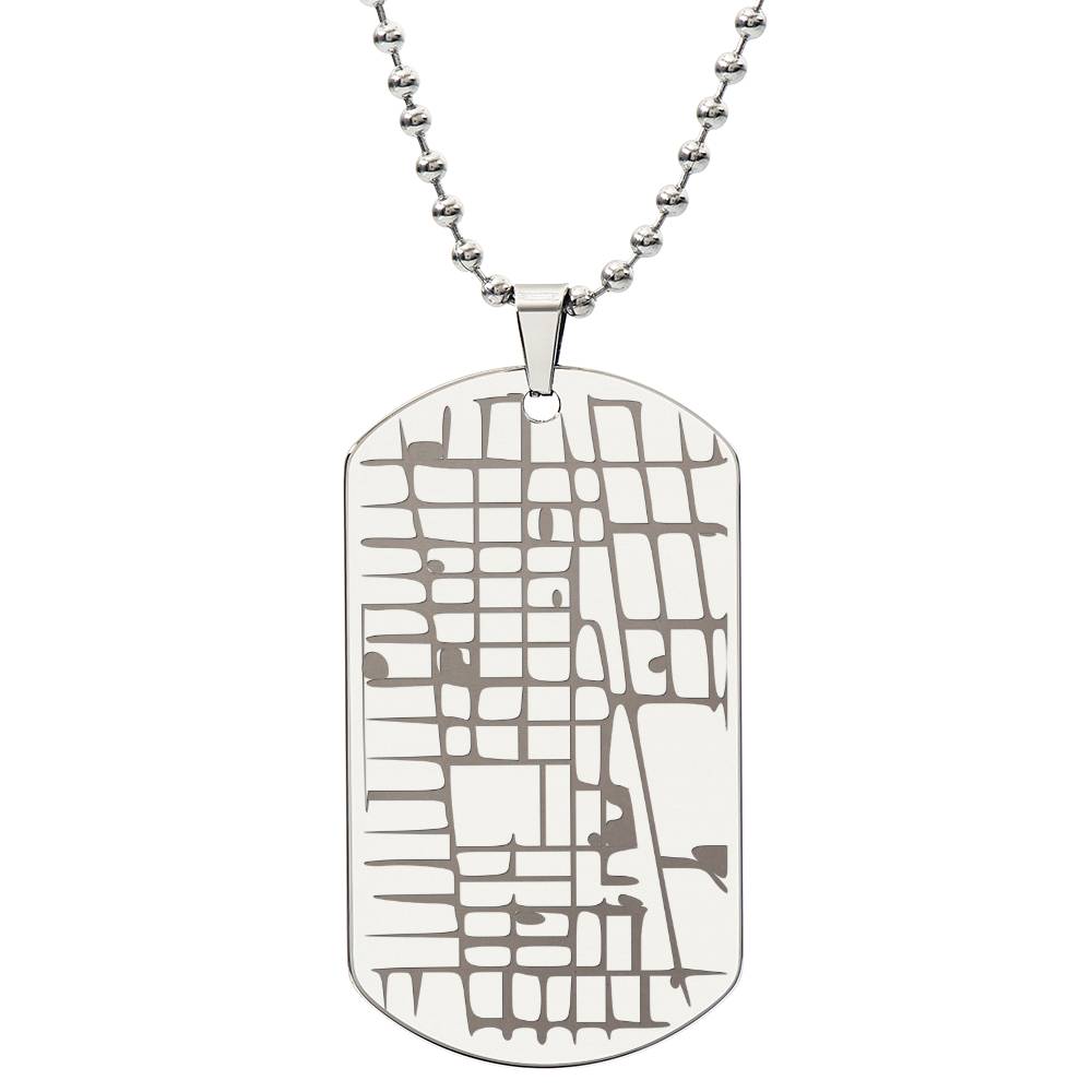 Engraved Dog Tag Map Necklace