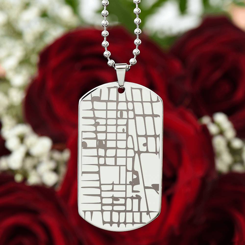 Engraved Dog Tag Map Necklace
