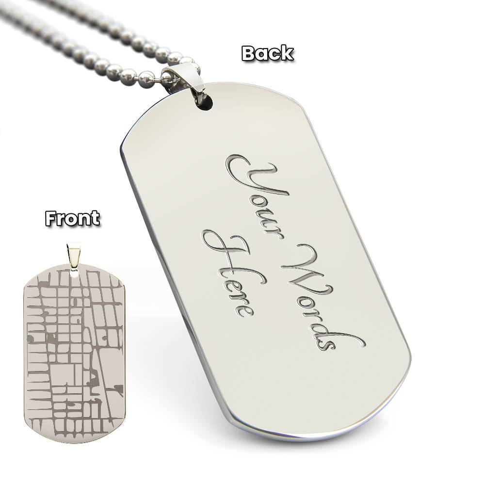 Engraved Dog Tag Map Necklace