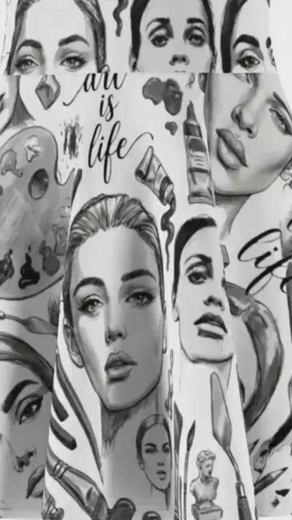 Black & White Skater Skirt – Artistic Makeup Faces | Art Lover All-Over Print