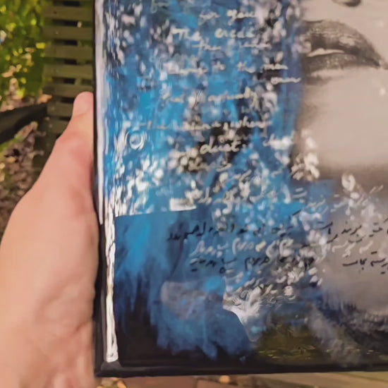 Self-Portrait Mixed Media Painting with Calligraphy under Resin Layers by Maryam Mohi