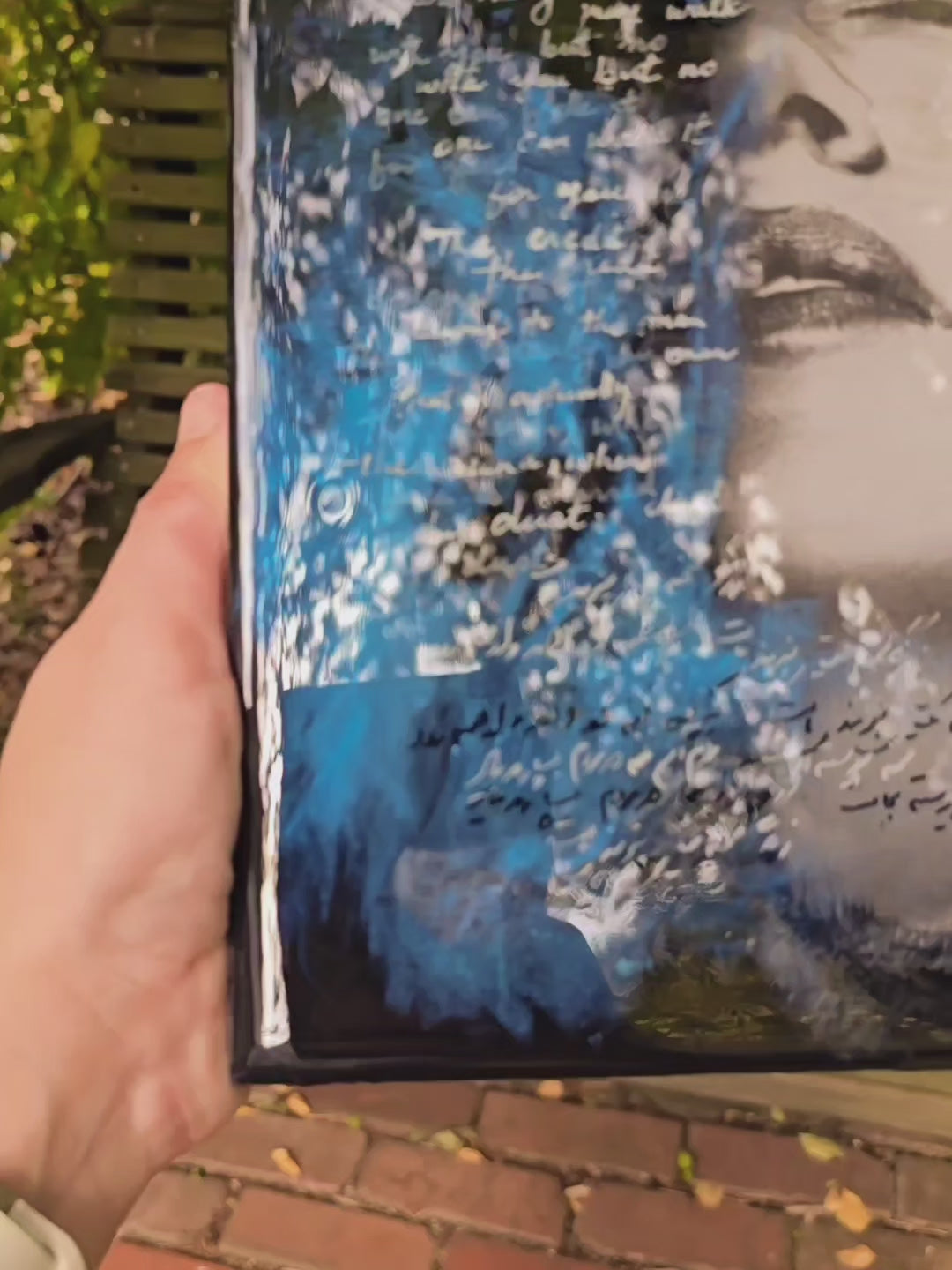 Self-Portrait Mixed Media Painting with Calligraphy under Resin Layers by Maryam Mohi