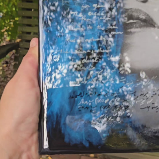 Self-Portrait Mixed Media Painting with Calligraphy under Resin Layers by Maryam Mohi