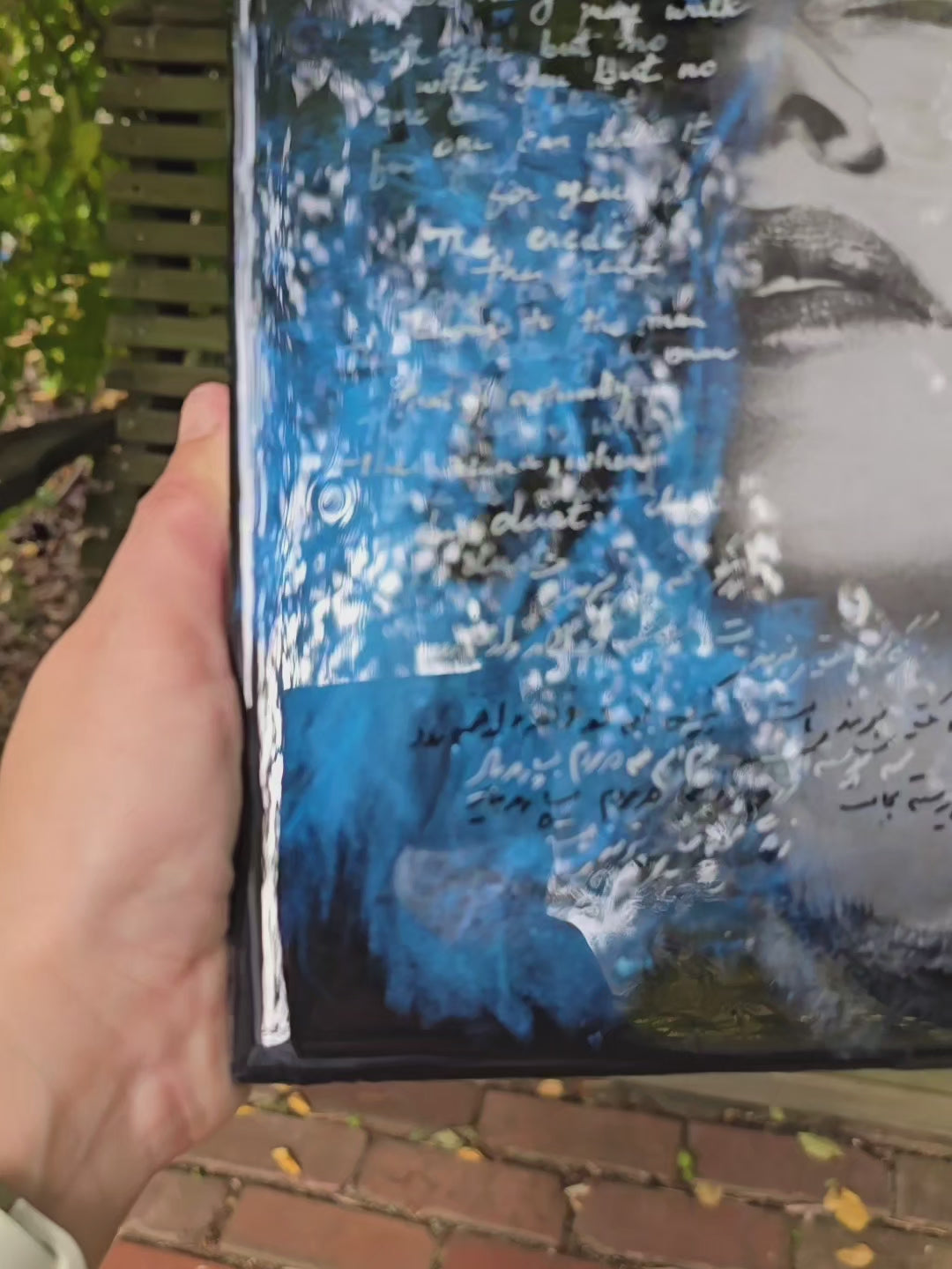 Self-Portrait Mixed Media Painting with Calligraphy under Resin Layers by Maryam Mohi